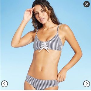 Navy Stripe Lace Top Bikini Set Xhilaration NWT